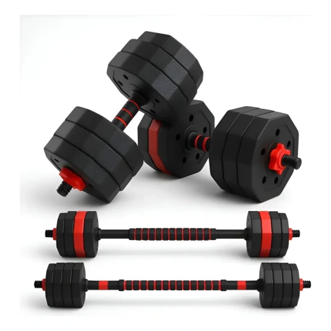 Set Mancuernas + Barra Juego Pesas 40 Kg 2 en 1 Discos De Pvc