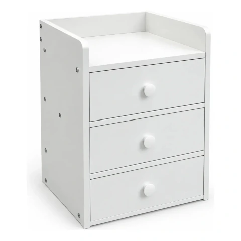 Velador Mesa De Noche Con 3 Cajones Blanco 48x35x28,5 Cm Mueble Para Dormitorio Mesita Auxiliar Organizador De Almacenamiento