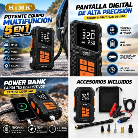 Partidor Batería 12v Con Compresor 250 Psi 12000 Mah Usb-c