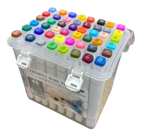 Set 48 Marcadores De Alcohol Punta Permanentes Plumon Doble