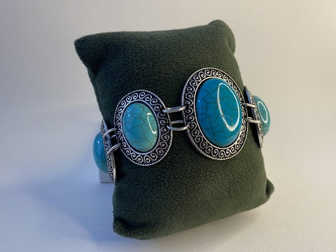 PULSEIRA BOHO CHIQUE PRATA COM PEDRAS TURQUESA