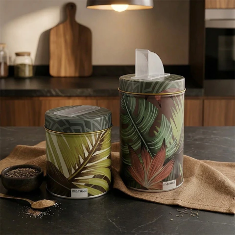 Set Matero Yerbero Azucarero Cilíndrico Metal Cocina Organización