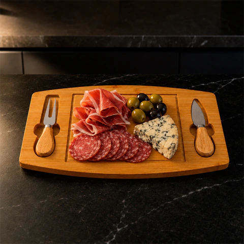 Tabla para picada de bambú con cuchillo y tenedor Set x 3
