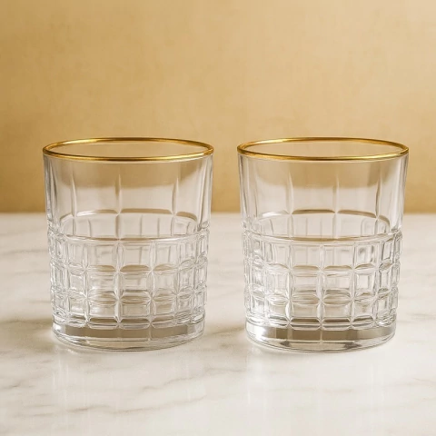 Vaso de Vidrio Labrado con Borde Dorado 300ml Set x6 - comprar online