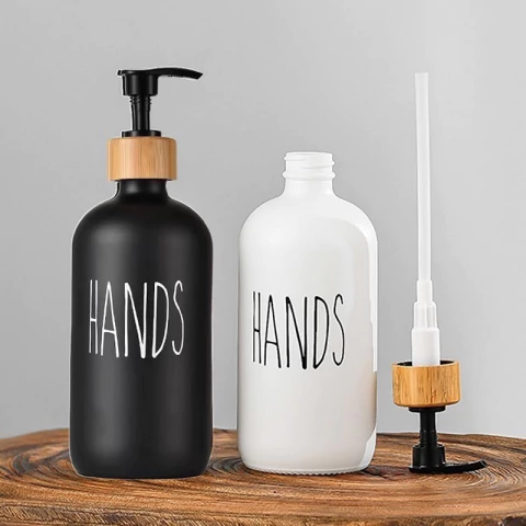 Dispenser de Jabón p/ Baño Hands Vidrio y Detalles Bamboo 500ml - comprar online