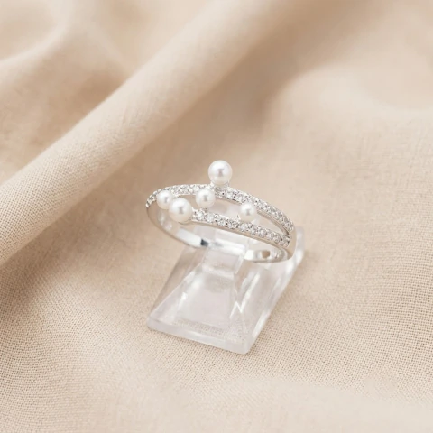 Anillo con Perla Acero Blanco