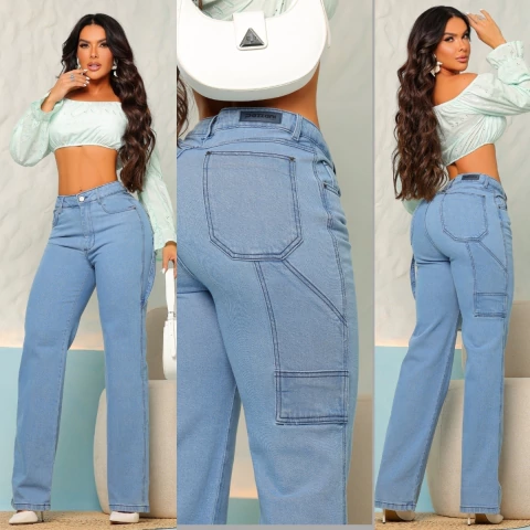 Calça Jeans Feminina Wide Leg Cintura Alta com Laycra