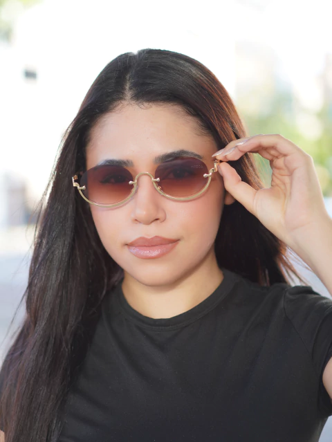 Óculos de Sol Oval Rebecca | Sousa - Dourado/Marrom - Metal - comprar online