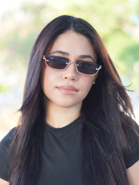 Óculos de Sol Retangular Carol | Brasil - Preto/Dourado - Metal - comprar online