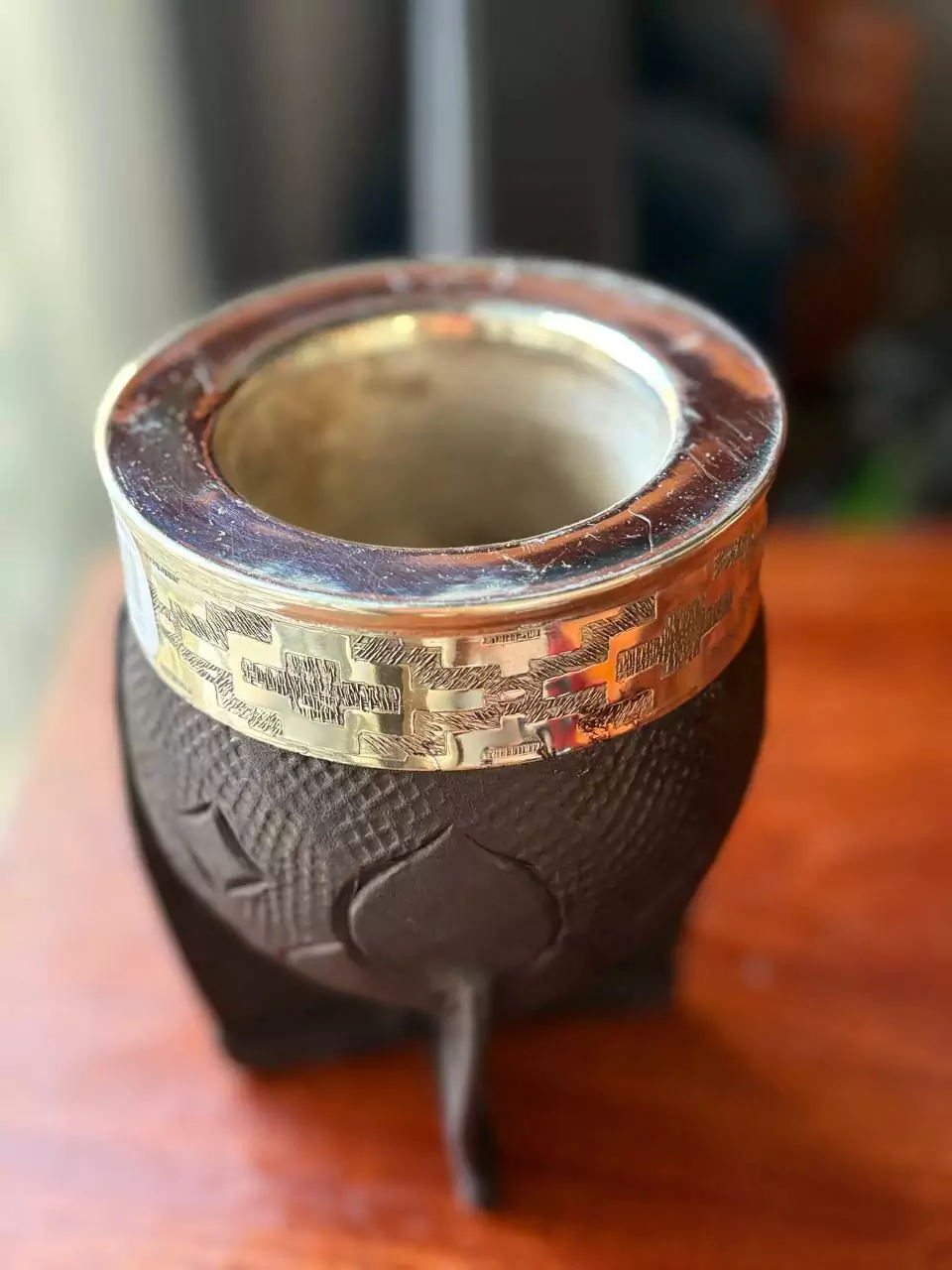 MATE IMPERIAL CALABAZA NEGRO CUERO CROCO