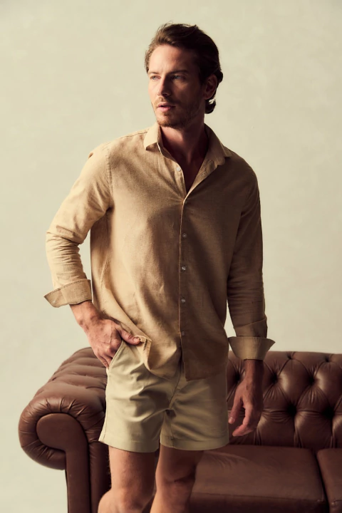 CAMISA DE LINHO MISTO ML AREIA