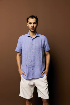 CAMISA DE LINHO MC SEM BOLSO AZUL