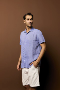 CAMISA DE LINHO MC SEM BOLSO AZUL - comprar online