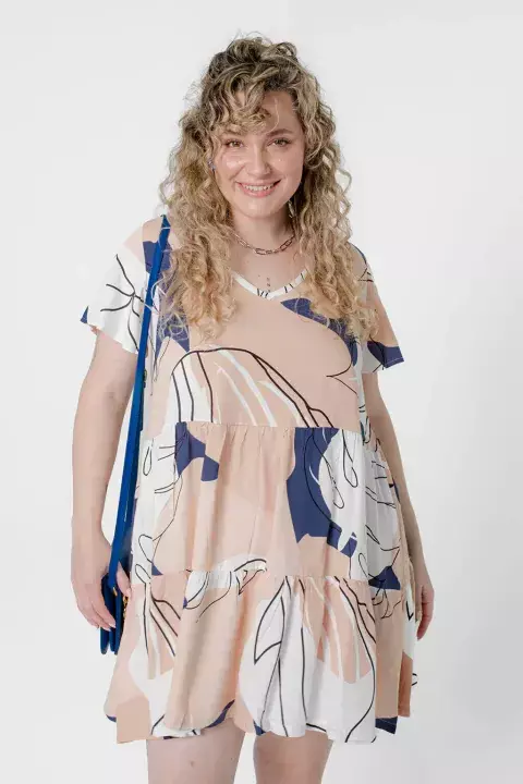 Vestido corto con moño en espalda – estampa rosa y azul - MUESTRA - comprar online