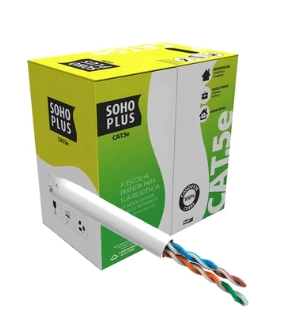 Cabo de Rede CAT5E 24AWG 100% Cobre Branco Sohoplu