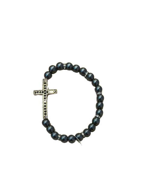 Pulseira de Cruz Grande com Elástico - Hematita - comprar online