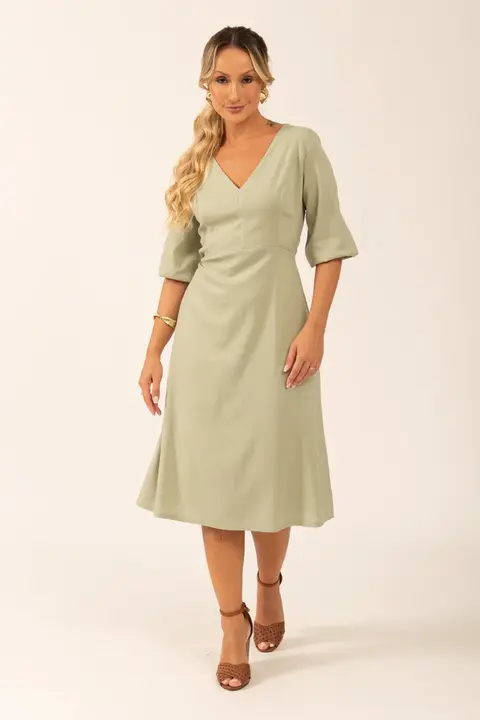 Vestido Midi de Manga Maria Luiza