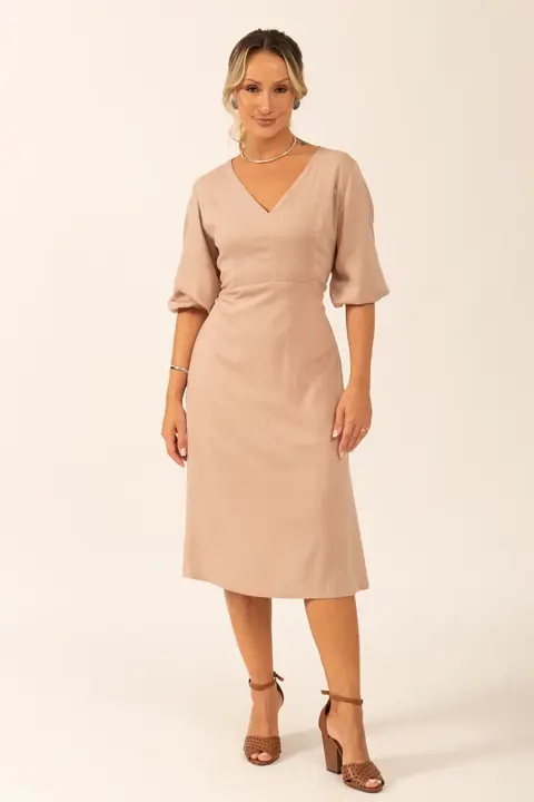 Vestido Midi de Manga Maria Luiza
