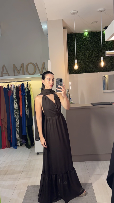 Vestido frente única - Marrom