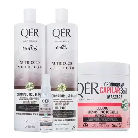 Kit QÉR Nutricoco - Nutrição Intensa, Brilho e Reparação Profunda para Cabelos Ressecados ou Sem Vida