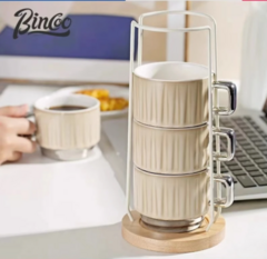 TAZA APILABLE CON PORTA TAZA BASE MADERA