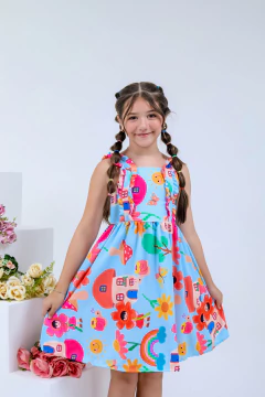 Vestido Infantil Médio Estampado Casinha Feminino - RENATA na internet