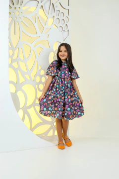 Vestido Infantil Médio Estampado Floral Feminino - LILIAN