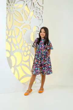 Vestido Infantil Médio Estampado Floral Feminino - LILIAN na internet