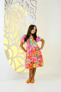 Vestido Infantil Médio Estampado Floral Feminino - SAMIRA
