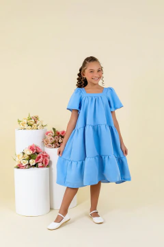 Vestido Infantil Amplo Cor única azul bebe Feminino - AMANDA