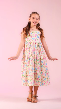 Vestido Infantil Médio Estampado Floral Feminino - KARINA