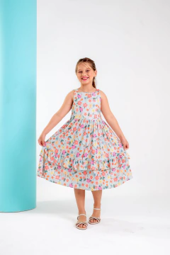 Vestido Infantil Médio Estampado Floral Feminino - ALICIA