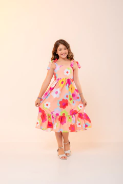 Vestido Infantil Médio Estampado Floral Feminino - MANU