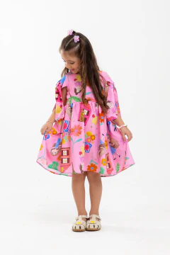 Vestido Infantil Médio Estampado Bonequinha Feminino - NOEMI
