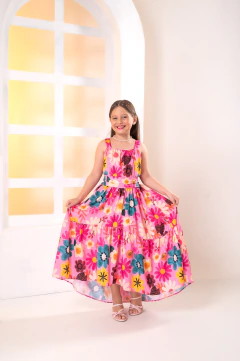 Vestido Infantil Médio Estampado Floral Feminino - MIRELLA