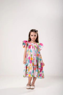 Vestido Infantil Médio Estampado Floral Feminino - MELANIE