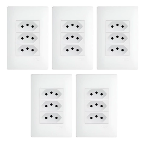 Kit 5 Conjuntos Tomada Tripla 3 Pinos 20A Fame Habitat