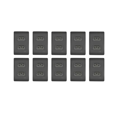 Kit 10 Tomadas Duplas 20A Fame Habitat Black Preto Fosco