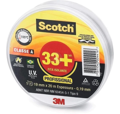 Fita adesiva isolante 19mmx20m 3m scotch preta