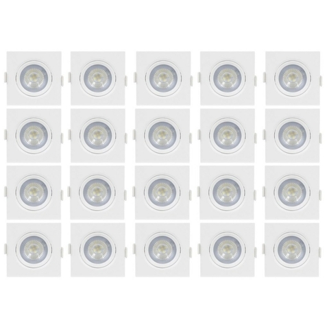 Kit 20 Spot LED Quadrado Embutir Galaxy 3W 3000K Luz Amarela
