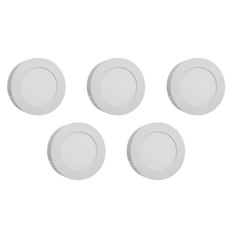 Kit 5 Paineis LED Redondo Sobrepor 6W 6000K Branco Frio