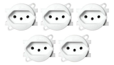 Kit 5 Modulos Tomada Piso Perlex 10A 3 Pinos Branco