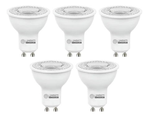 Kit 5 Lampada Led Dicroica Mr16 Luminatti Gu10 6,5w 3000k