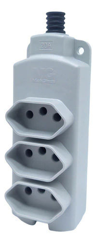 Barra de Tomada Margirius com 3 Tomadas 3 PINOS 20A/10A Cinza Claro
