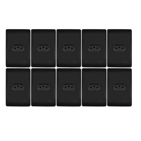 Kit 10 Tomadas 10a Fame Habitat Black Preto Fosco