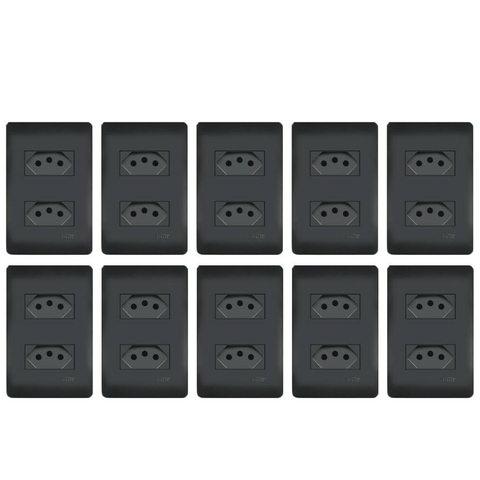 Kit 10 conjuntos tomadas duplas 10a 3 pinos fame habitat black