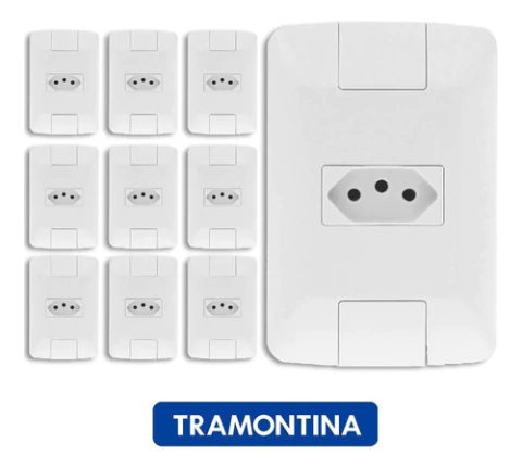 Kit Com 10 Conjuntos De Tomada 3 Pinos Tramontina Aria 10a