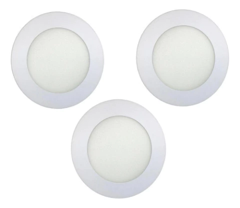 Kit 3 Paineis Led Redondo De Embutir Luminus 3w 6000k