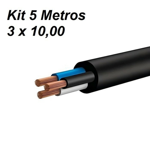 Kit 5 Metros Cabo PP 3x10,0mm 1Kva Preto