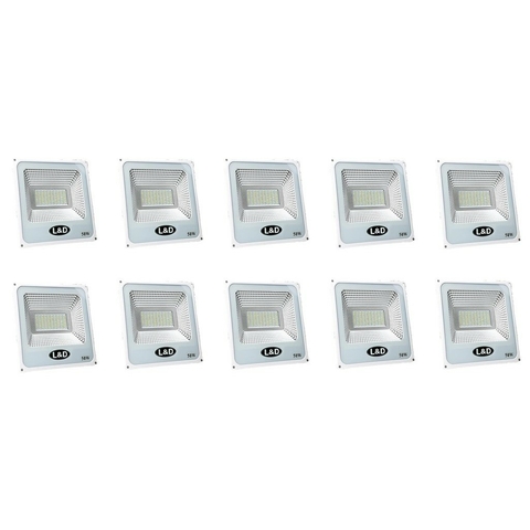 Kit 10 Refletores Led LD Corpo Branco IP65 50W 6500K Bivolt